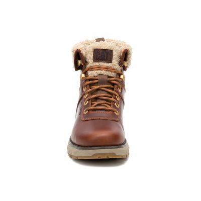 Fandom Roll Down Fur Waterproof P312606 Womens Brown Leather Boots